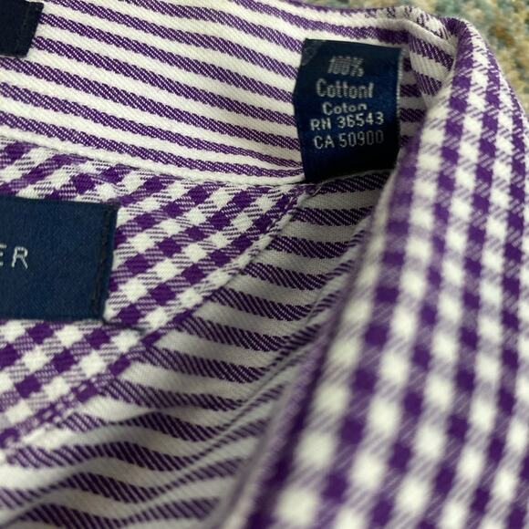 Tommy Hilfiger Men's Gingham Dress Shirt with Contrast Cuffs, 17.5 36/37 - Picture 7 of 8